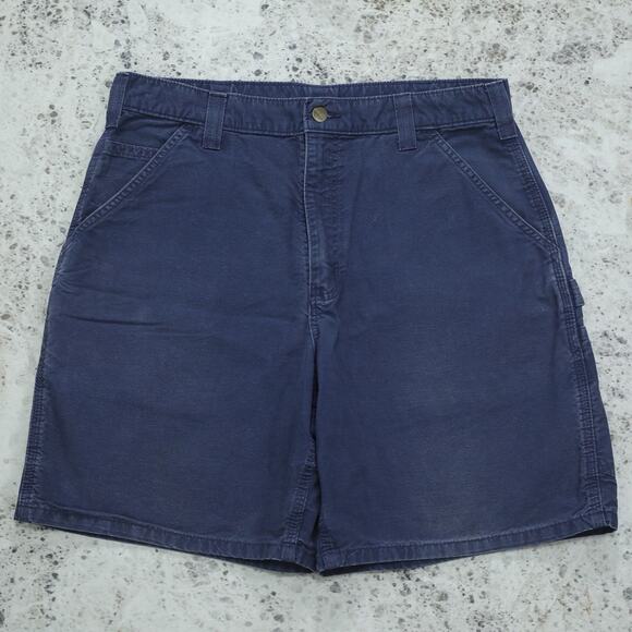 Vintage Y2K Carhartt B144 NVY Navy Faded Blue Carpenter Shorts 33x9.5 - Picture 2 of 14